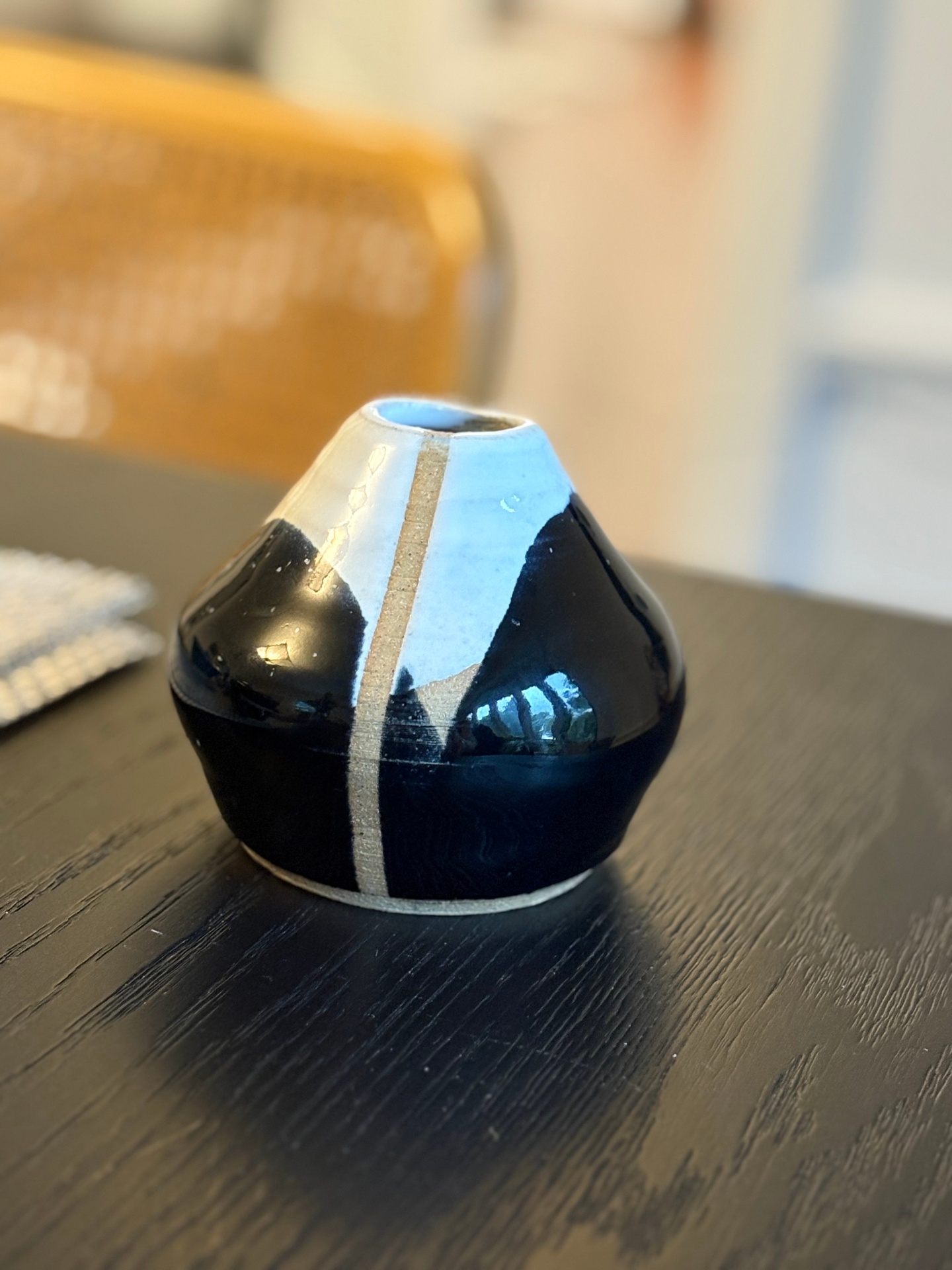 Blue and black pottery vase